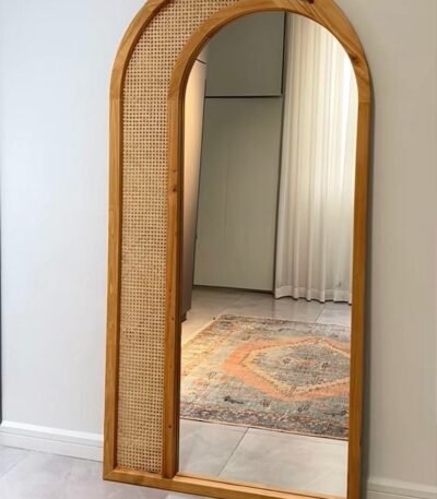 Teak wood Rattan Mirror