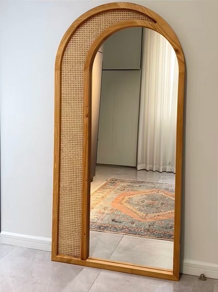Teak wood Rattan Mirror