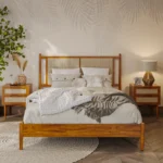 Singur Solid Wood Rattan Bed with Headboard