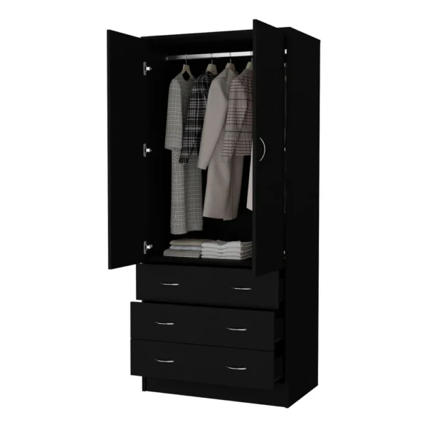Prescott Armoire Wardrobe with 3 Drawers Black