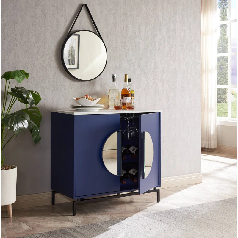 Luxury Steinman 31.5'' Wooden Bar Cabinet in Blue