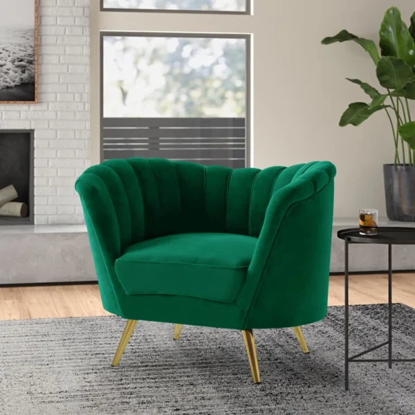Green Tiberius Upholstered Barrel Arm Chair in Solid Wood