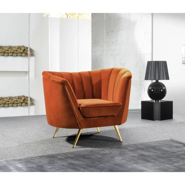 Tiberius Orange Upholstered Barrel Arm Chair in Solid Wood