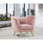 Chic Tiberius Pink Upholstered Barrel Arm Chair in Solid Wood