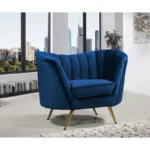 Tiberius Blue Upholstered Barrel Arm Chair in Solid Wood
