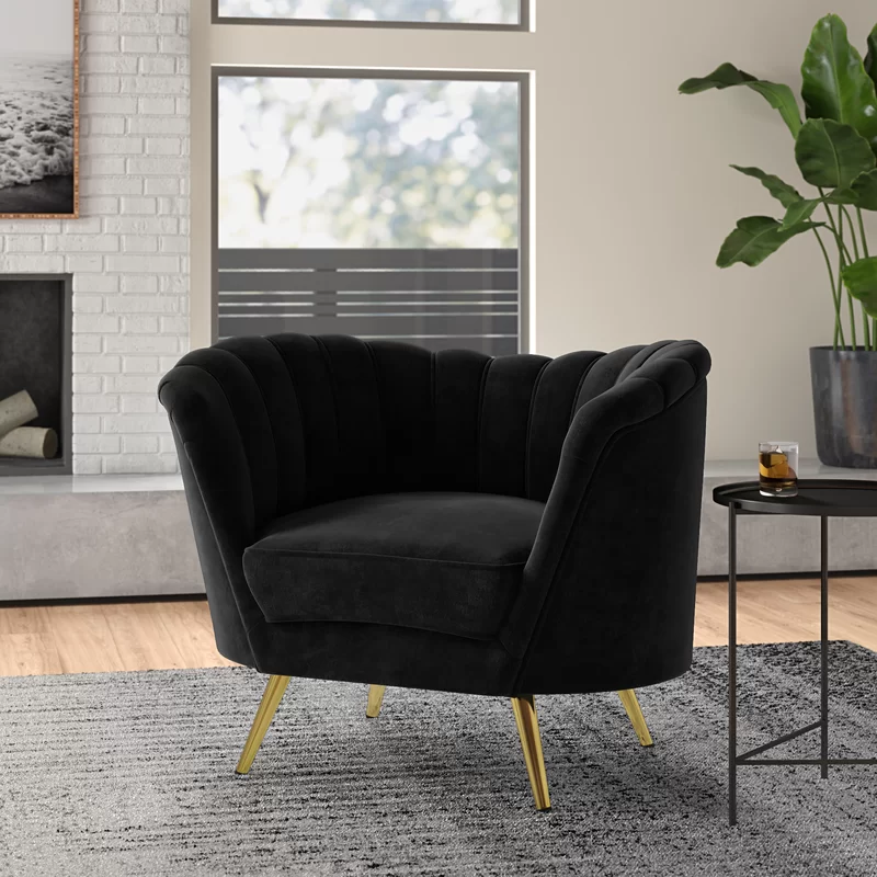 Tiberius Black Upholstered Barrel Arm Chair in Solid Wood