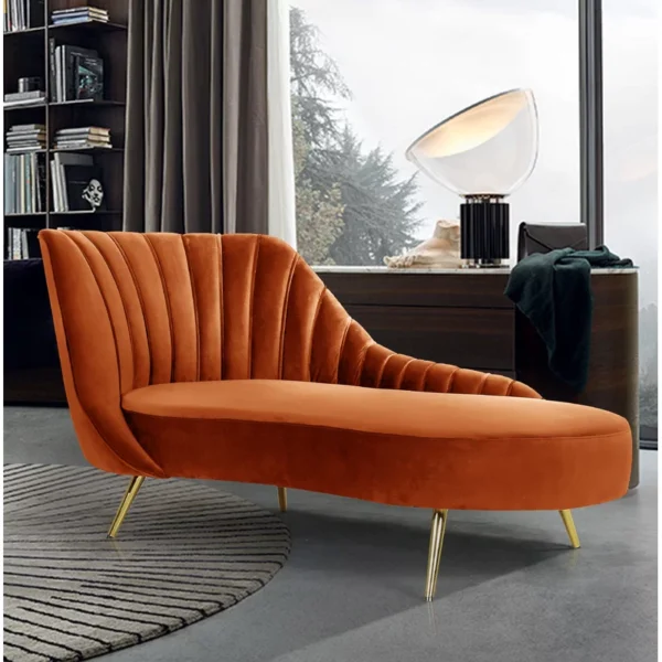 Tiberius Orange 74" Upholstered Chaise Lounge in Solid Wood