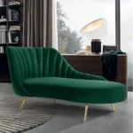 Tiberius Green 74" Upholstered Chaise Lounge in Solid Wood