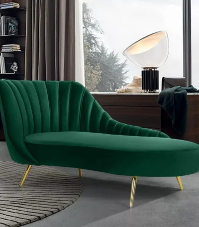 Tiberius Green 74" Upholstered Chaise Lounge in Solid Wood