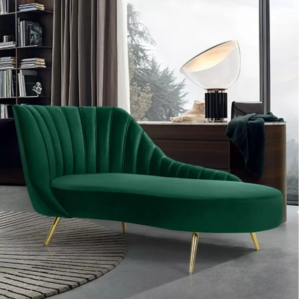Tiberius Green 74" Upholstered Chaise Lounge in Solid Wood