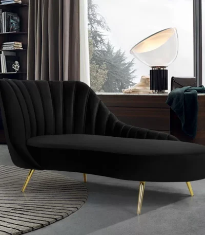 Tiberius Black Upholstered Chaise Lounge in Solid Wood