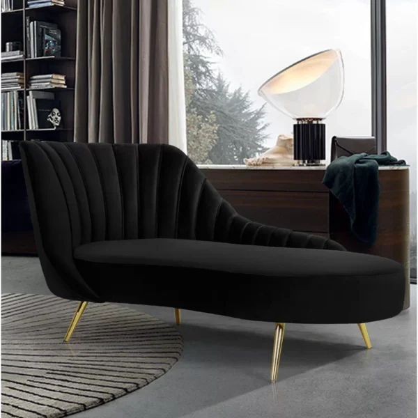 Tiberius Black Upholstered Chaise Lounge in Solid Wood