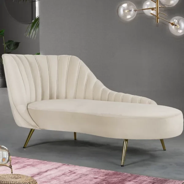 Tiberius White 74" Upholstered Chaise Lounge in Solid Wood