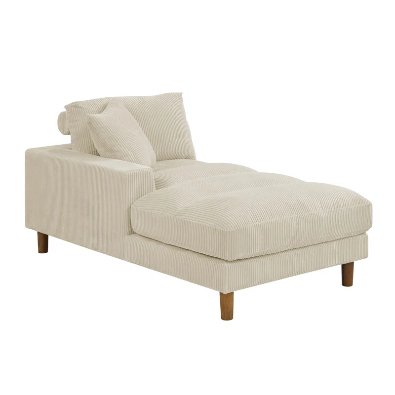 Andies White Upholstered Chaise Lounge in Solid Wood