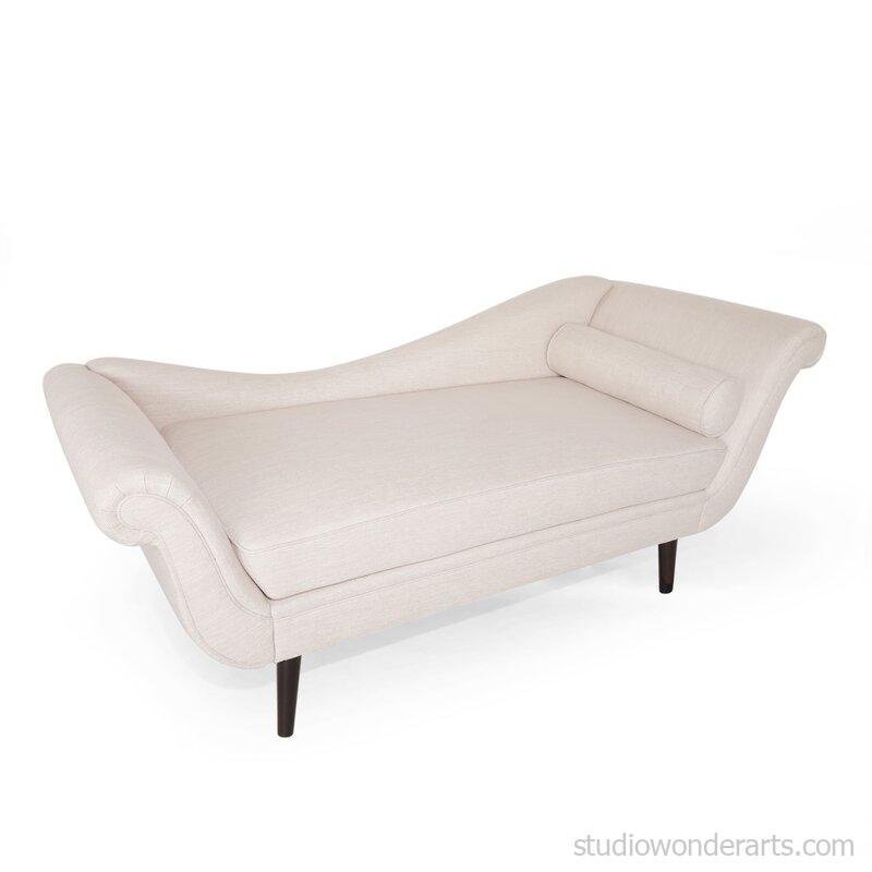 White Upholstered Chaise Lounge 69" in Solid wood