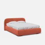 Deluxe Queen Size Bed With Orange Upholstery