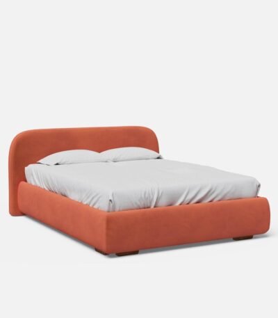 Deluxe Queen Size Bed With Orange Upholstery