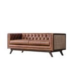 Leather Chesterfield With Rattan Sofa in Solid Wood