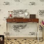 Attractive 2 Drawer Metal console with leather top