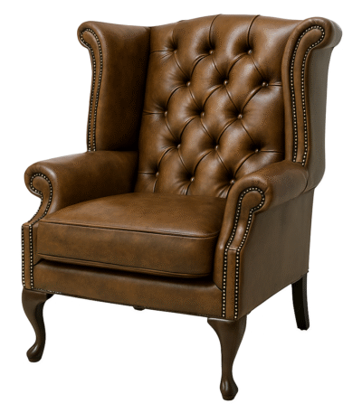 Chesterfield Armchair Tan Brown Leather in Solid Wood