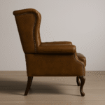 Chesterfield Armchair Tan Brown Leather in Solid Wood - Image 5