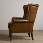 Chesterfield Armchair Tan Brown Leather in Solid Wood - Image 4