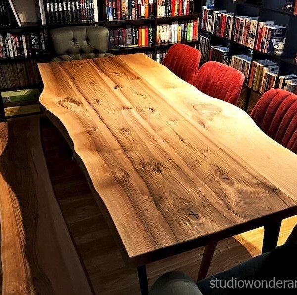 Farmhouse Curved Solid Wood Dining Table