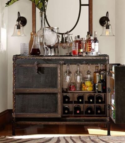 Ludlow Solid Wood Upholstery Trunk Bar Cabinet