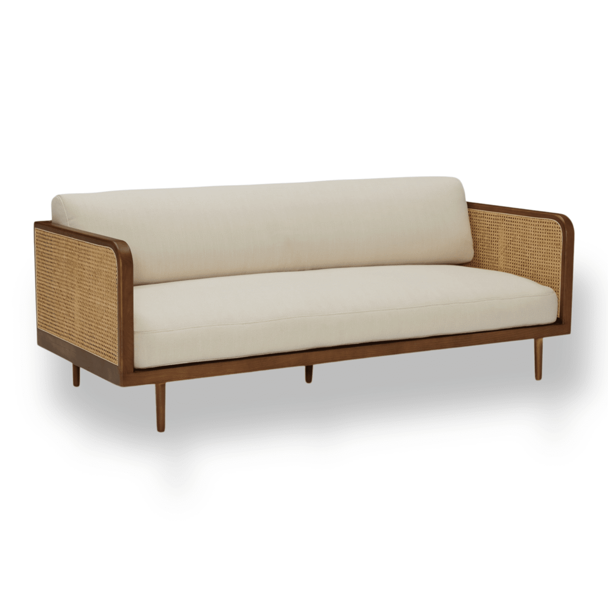 Adale Rattan Upholstered Sofa In Solid Wood