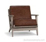 Raylan Solid Wood 21st Mid Century Lounge Chair in Leather