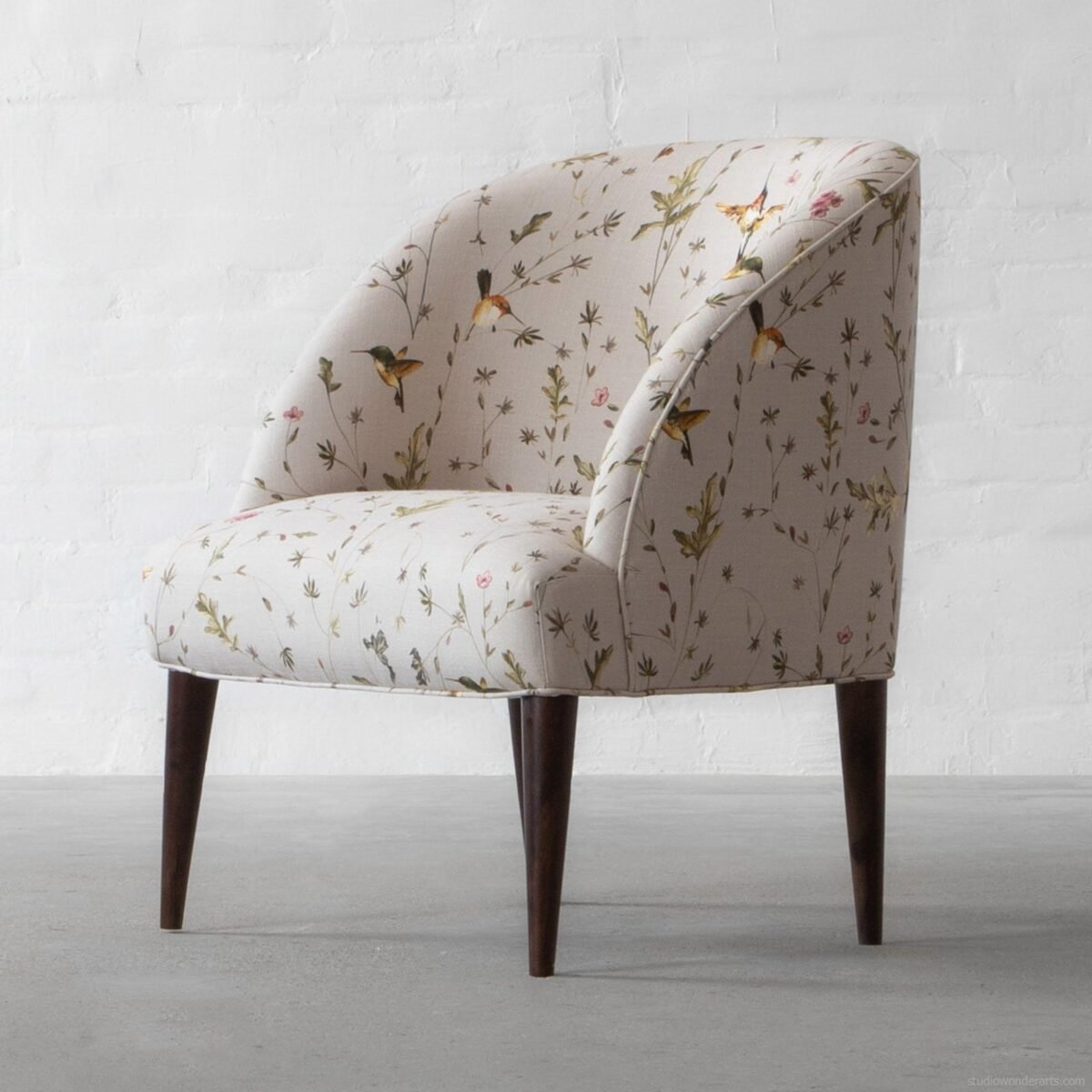 Berlin Arm Chair with Solid Wood and Printed Upholstery