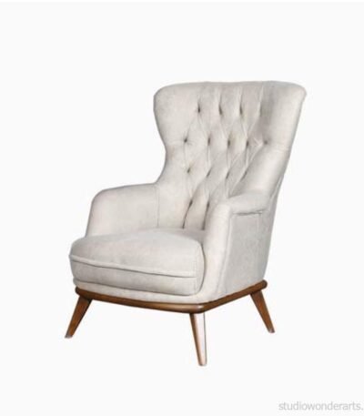 Dion Leatherette Arm Chair White in Solid Wood